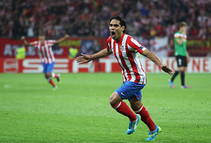 Radamel Falcao celebrates scoring against Athletic Bilbao
