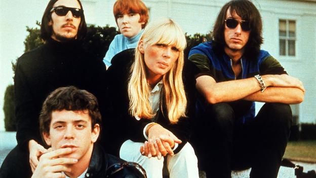 THE VELVET UNDERGROUND US pop group about 1969. From l: Lou Reed (lower), Sterling Morrison, Maureen Tucker, Nico, Doug Yule
